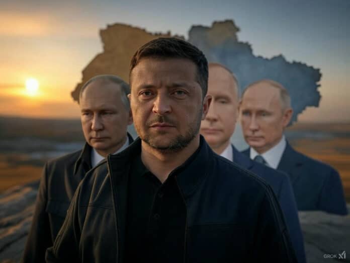 Фото ілюстративне, згенероване ШІ - три путіна й Зеленський