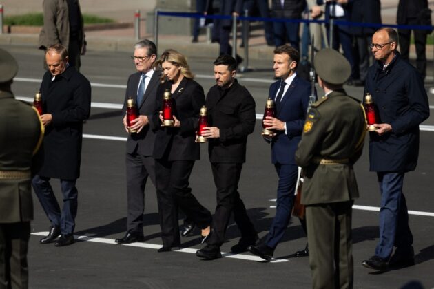 Макрон, Стармер і Мерц у Києві: зустріч «коаліції рішучих» розпочалася