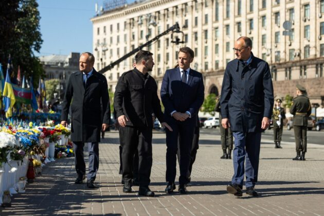 Макрон, Стармер і Мерц у Києві: зустріч «коаліції рішучих» розпочалася