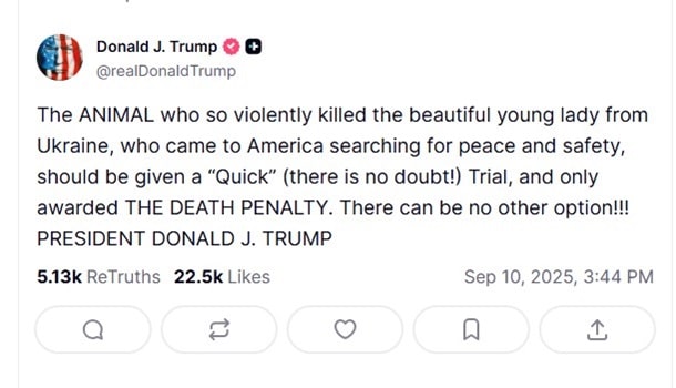 Трамп закликав до страти вбивці українки