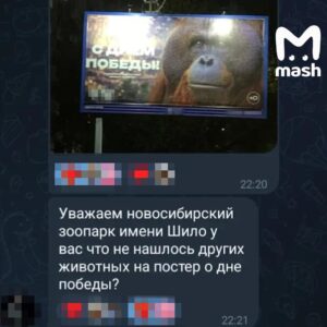 На росії з банера до «дня перемоги» вітає мавпа 01