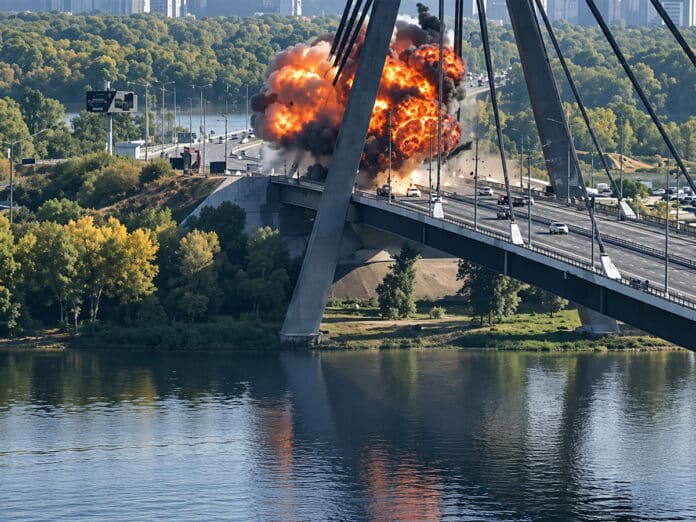 рф знову вдарила по Північному мосту: пошкоджено дорогу й тепломагістраль